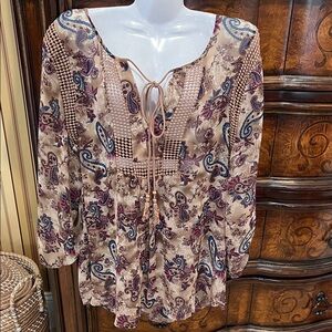 Daniel Rainn Paisley Blouse - Cream and Blue